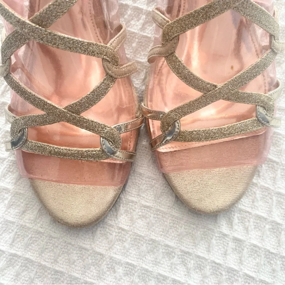 Nina Foley YG Platino Glittery Gold Wedge Sandals size 10